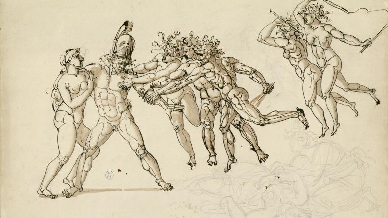 Philippe-Auguste HENNEQUIN (1762-1833), Les Remords d’Oreste. Plume, encre brune et lavis, crayon graphite sur papier vergé, 33,2 x 50,5 cm, vers 1800